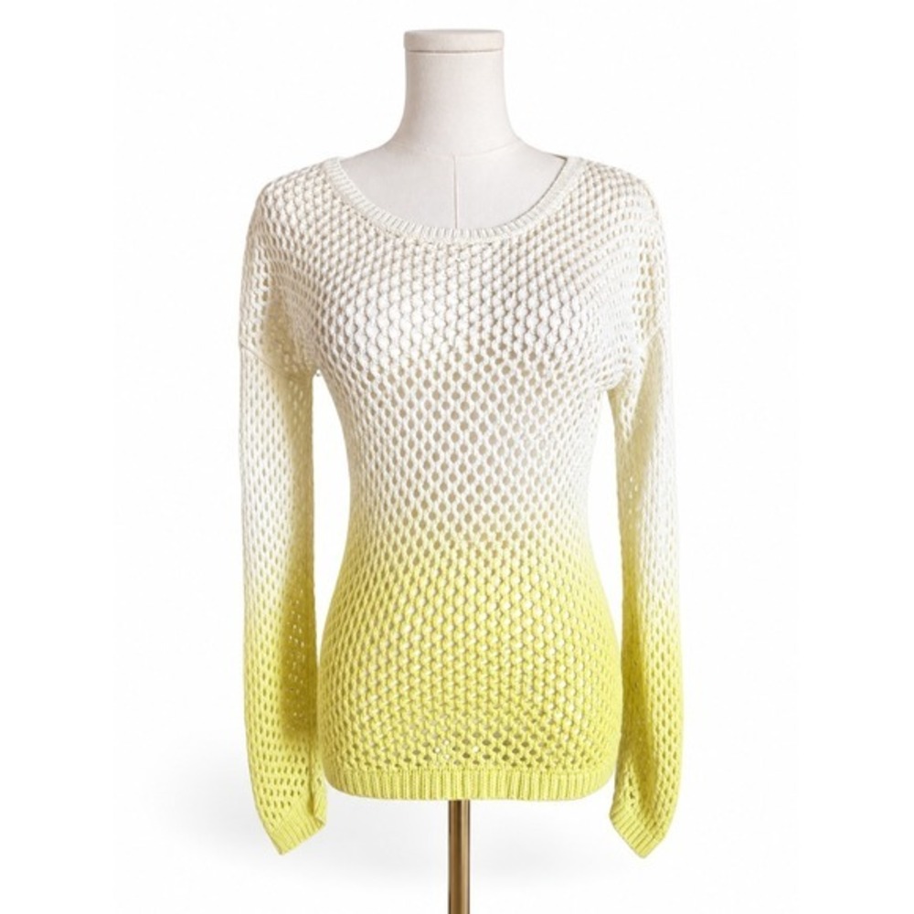 PINK ROSE | Ombre Open Knit Sweater Cream Citron Yellow Size S